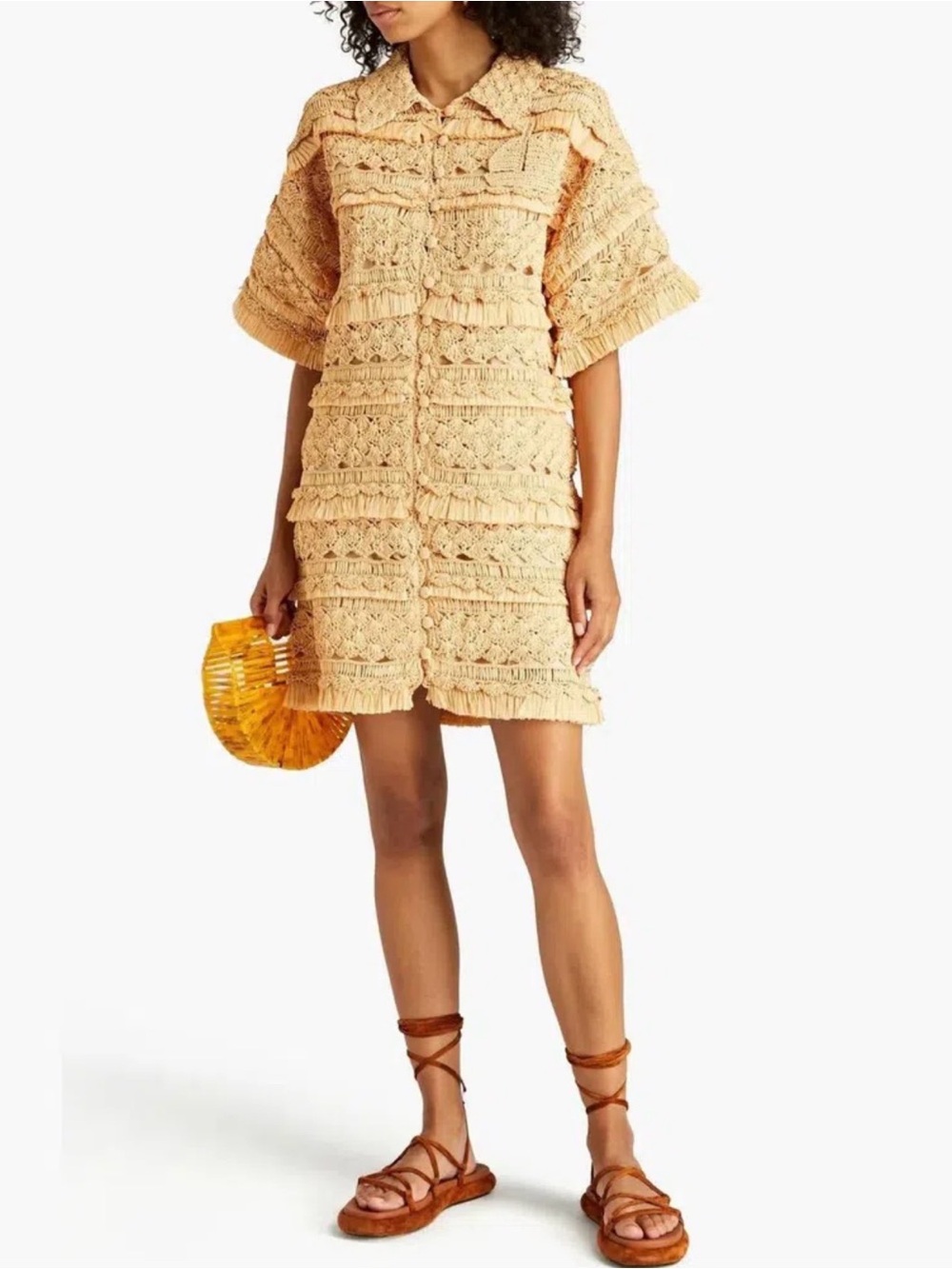 Zimmermann Postcard Fringed Crochet Mini Dress